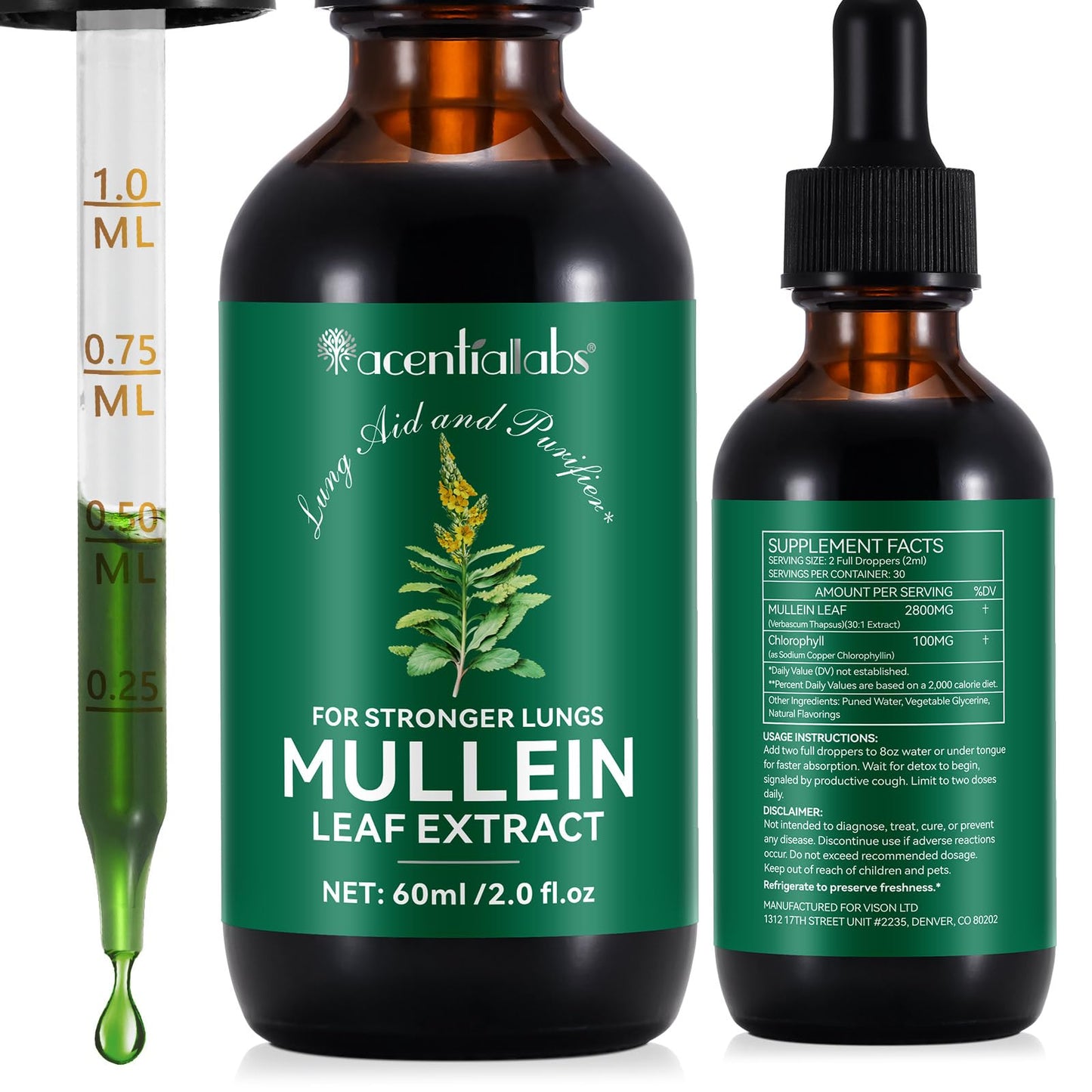 IWKDIJ Mullein Leaf Extract for Lung,Mullein Leaf Drops,Mullein Leaf Extract with Chlorophyll-Natural Supplement Liquid for Lung Cleanse and Respiratory Support- Vegetarian-60ml