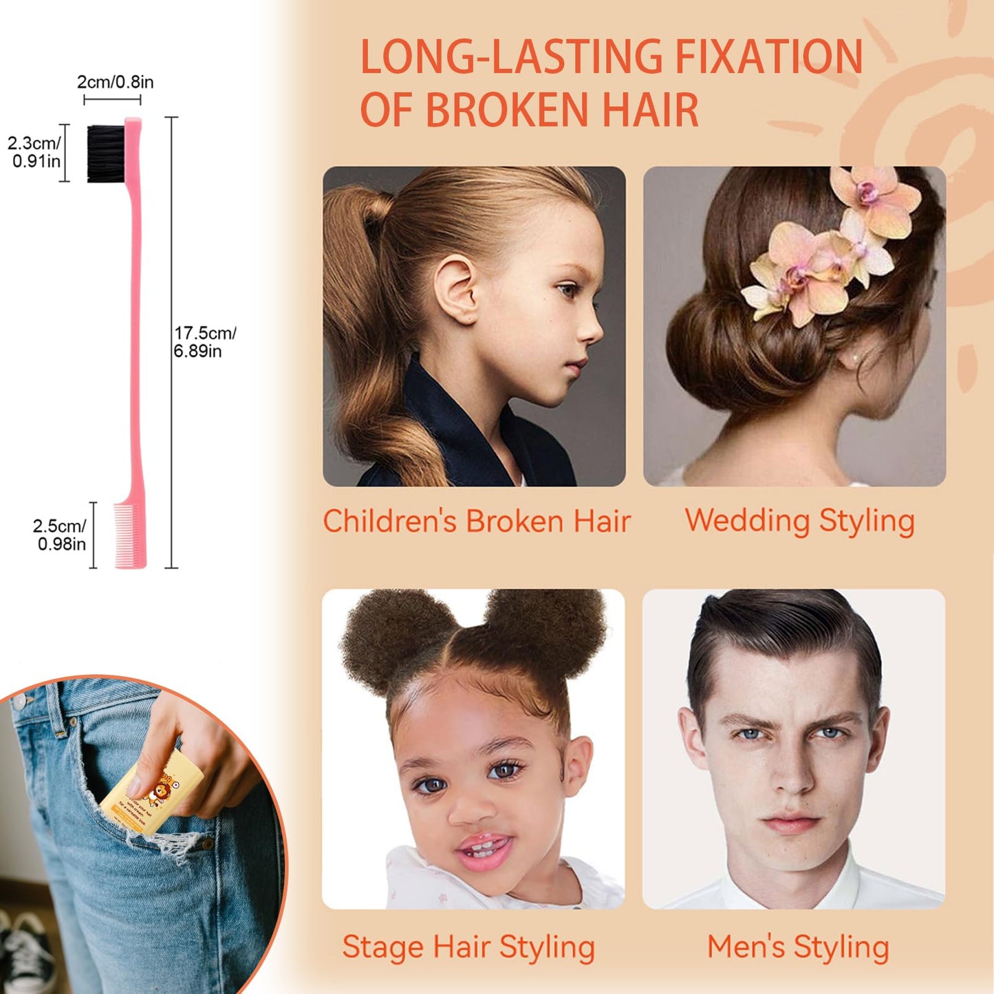 Hair Wax For Kids With Hair Edge Brush,Edge Control Anti-Frizz Non-greasy Hair Pomade Stick for Fly Away and Edge Frizz Hair,Easy to Use, Compact and Portable