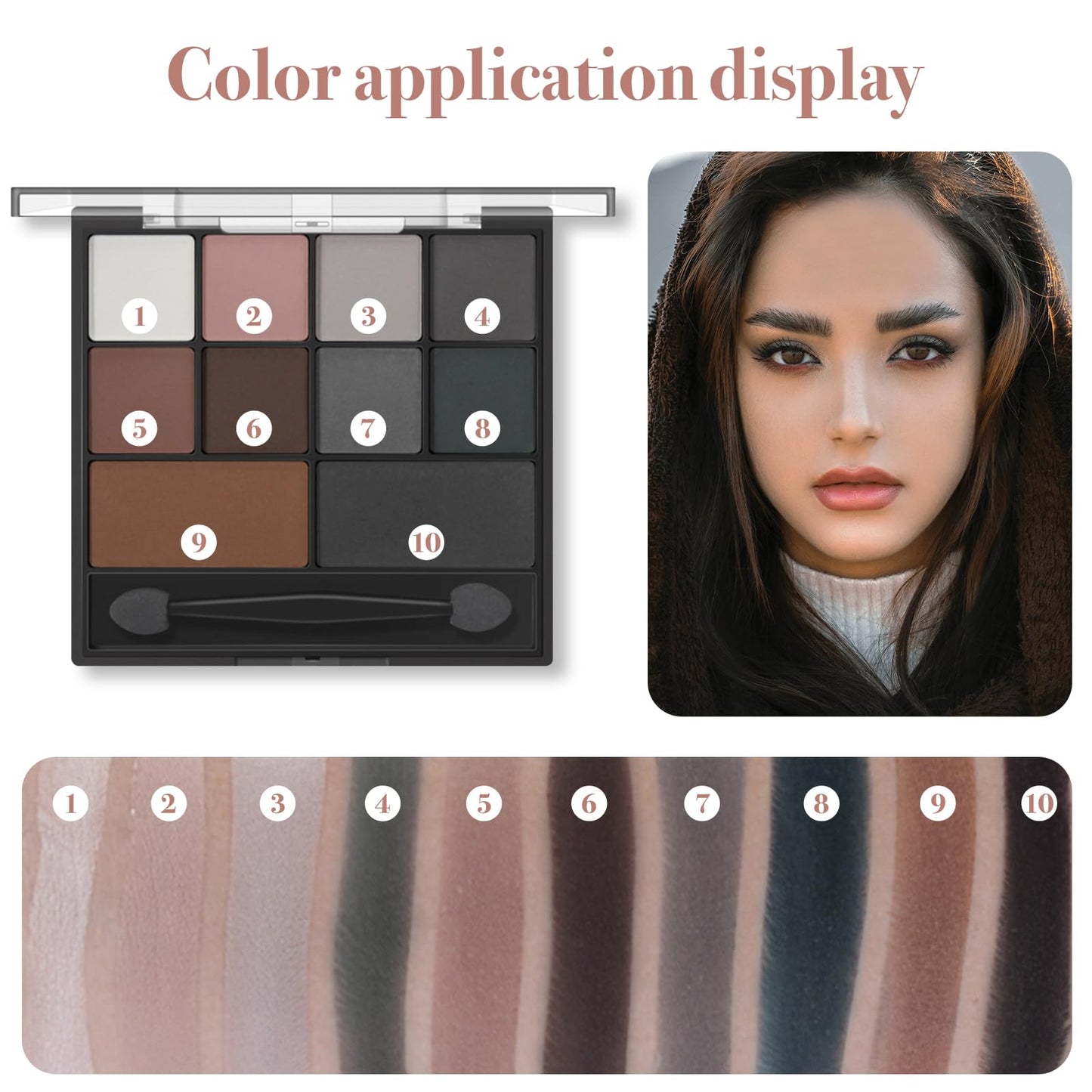 Xumann Smokey Eyeshadow Palette, 10 Eye Shadow Shades Grey Eyeshadow Palette For Women, Wateerproof Dark Eyeshadow Palette Long Lasting Black Eye Shadow