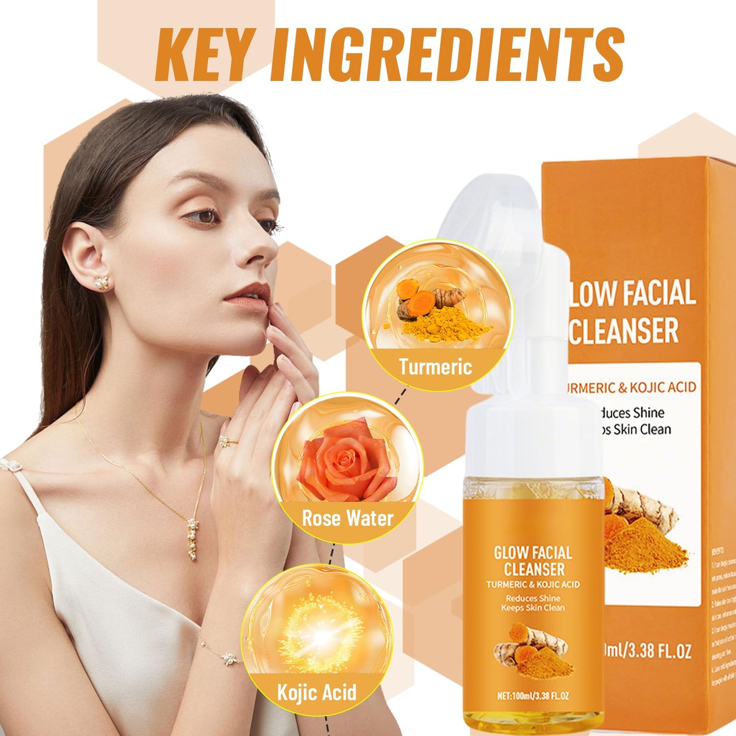 Asheyya 2 Pcs Turmeric Face Wash, Foaming Pure Glow Cleanser for Deep Cleansing & Moisturizing (100ml/PCS)