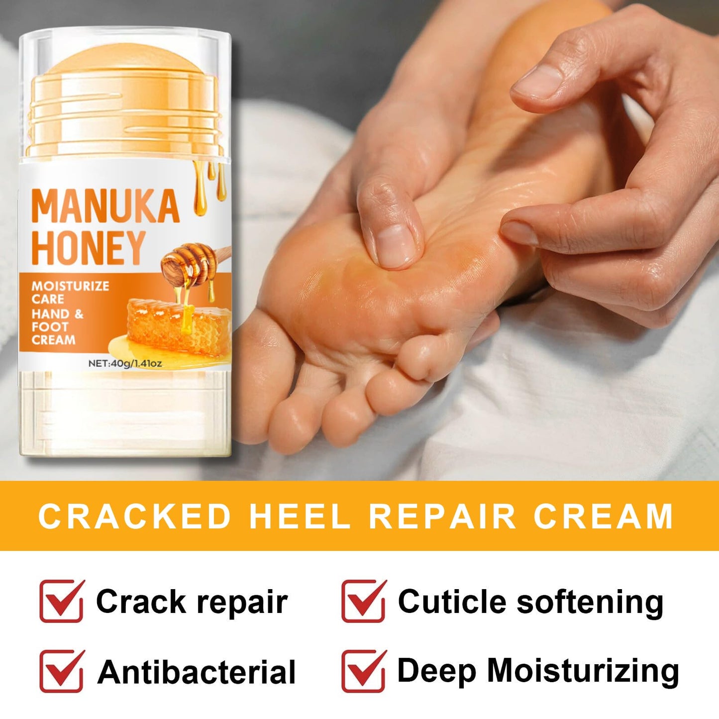Tongyend 2PCS Urea Cream 60 Percent for Feet & Hands – Honey & Urea Foot Cream, Intensive Foot Moisturiser, Cracked Heel Repair Cream for Dry Skin & Hard Calluses (Orange, 2PC)