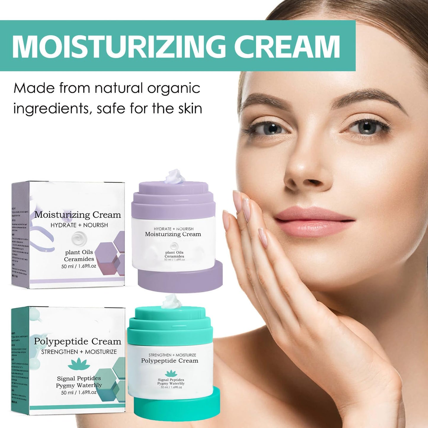Firming Face Cream,2PCS Face Moisturizer with Vitamin E,Anti Wrinkle Face Cream+Hydrating Facial Moisturiser,Collagen Daily Moisturiser Face,Dark Spot Remover for Face,Day & Night Cream (purple+green)