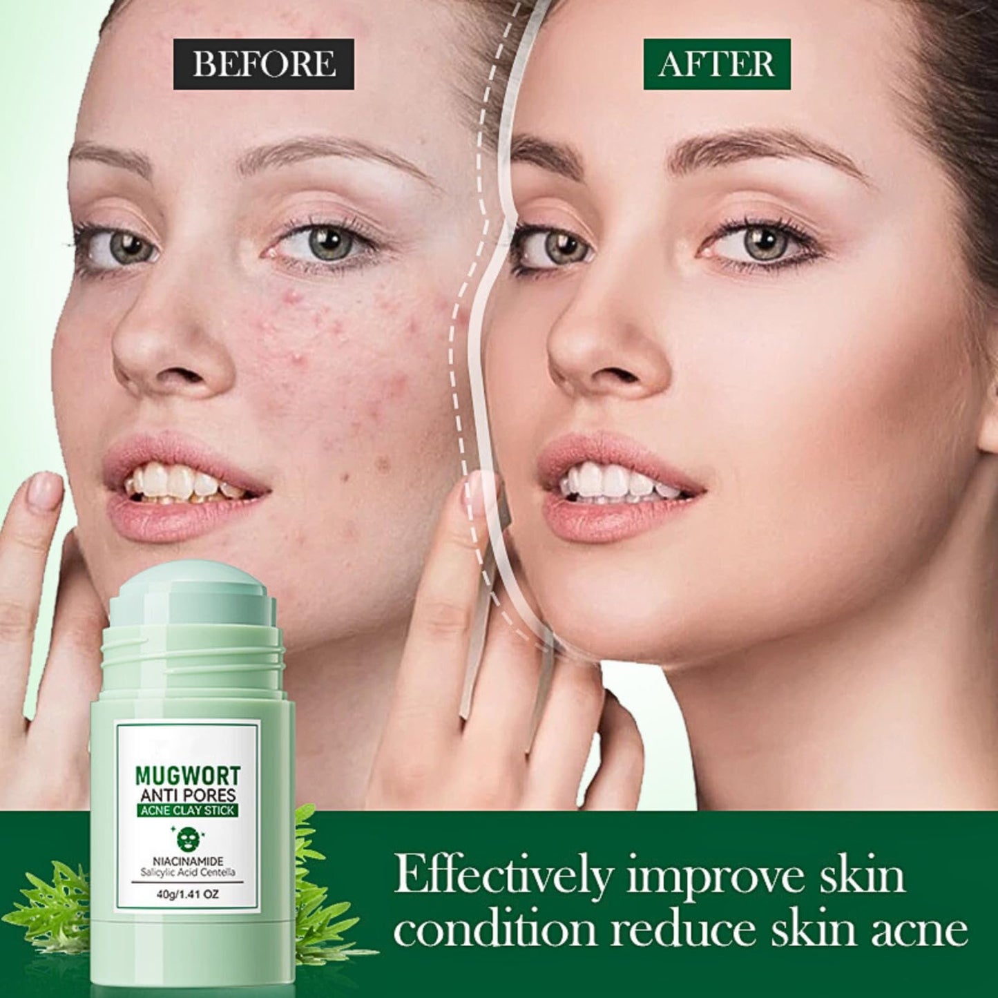 TBeautfave 2 Pack Mugwort Clay Mask Stick, Mugwort Acne Face Masks Skincare, Organic Clay Face Mask Stick, Mugwort Mud Mask Stick, Green Mask Stick, Blackhead Remover, Shrink Pores