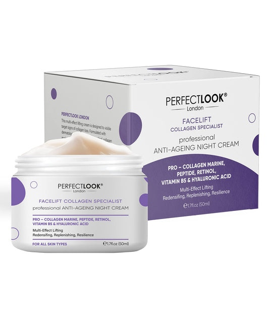 PERFECT LOOK LONDON Perfect Look London Collagen Specialist, Night Face Cream with Collagen Marine, Peptide, Retinol, Hyaluronic Acid and Vitamin B5, Firm and Tone, Anti Wrinkle Cream 50ml