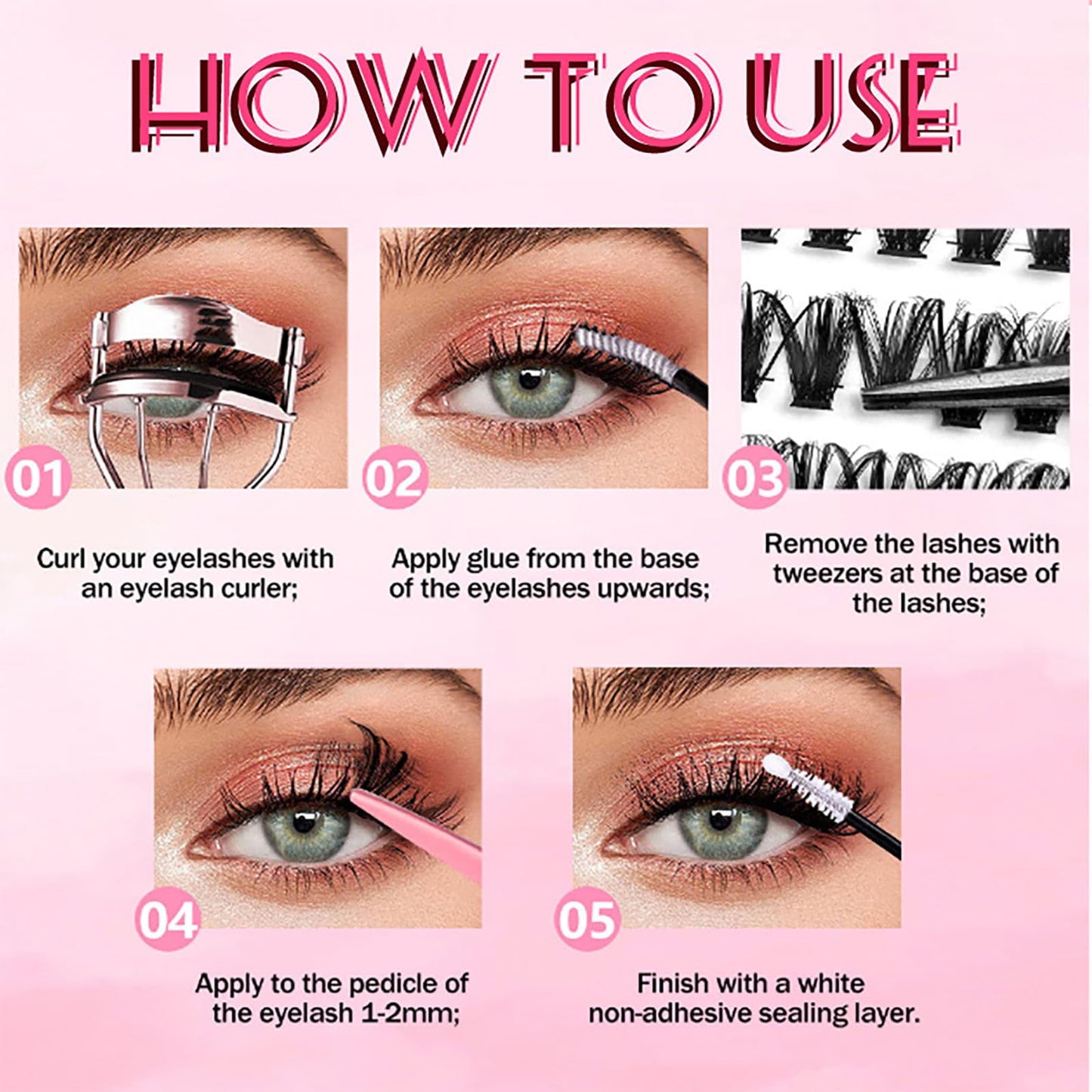 OlymGrow 590 PCS Individual Eyelashes Cluster Lashes Kit, Natural Clusters Extensions Eye Lashes 8-16MM, Includes Curly, Durable Extensions for Girls & Women(30+40+50+60+80+100D)