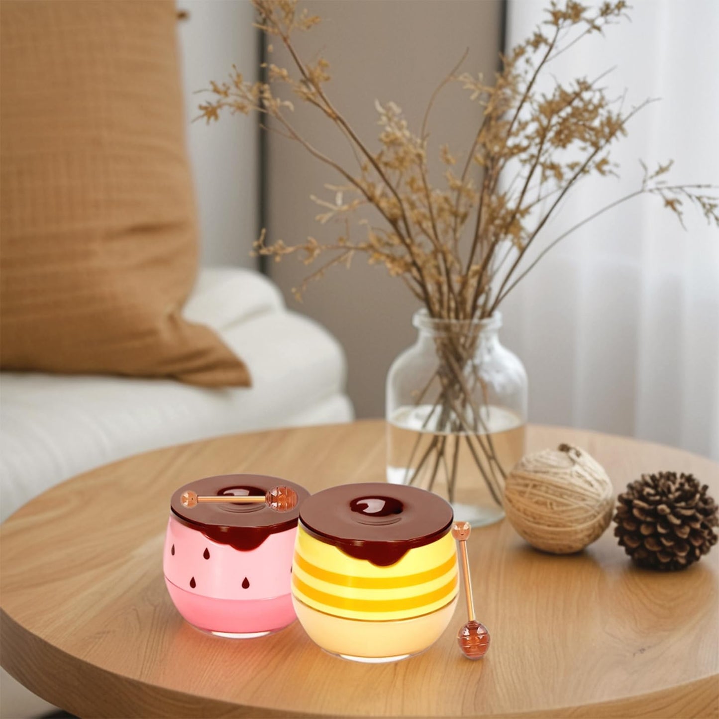 Anmahe 2 PCS Bee Balm, Honey Lip Balm Moisturizing Skincare Lip Mask with Lip Brush, Honey Balm, Lip Sleeping Mask for Lip Care Repair Prevent Dry Crack Lip Line Reducing (Honey+Strawberry)