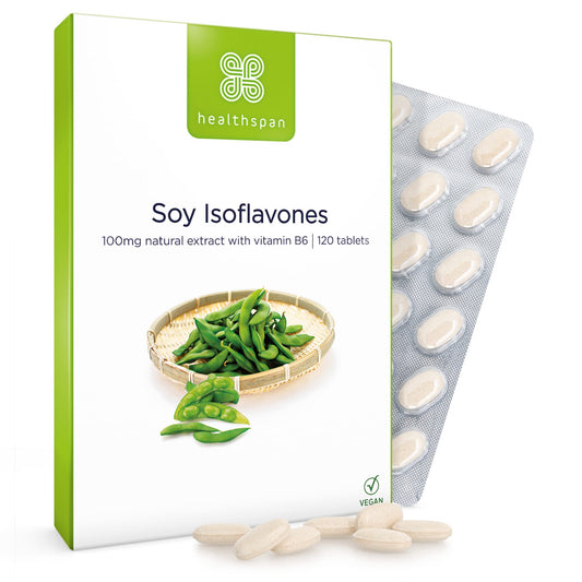 Healthspan Soy Isoflavones 100mg | 120 Tablets | with Vitamin B6 | Regulate Hormonal Activity | Natural Plant Oestrogen | 40% Isoflavone Content | Soy Germ Extract | Vegan