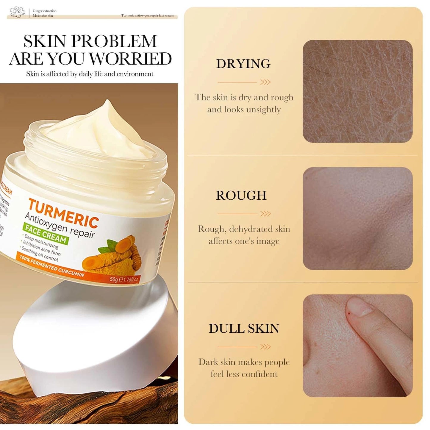 Turmeric Face Cream - Natural Anti-Aging Cream, Dark Spot Corrector, Fine Lines Eraser & Firming Treatment for Radiant Results - Brightening Skin Care Essential