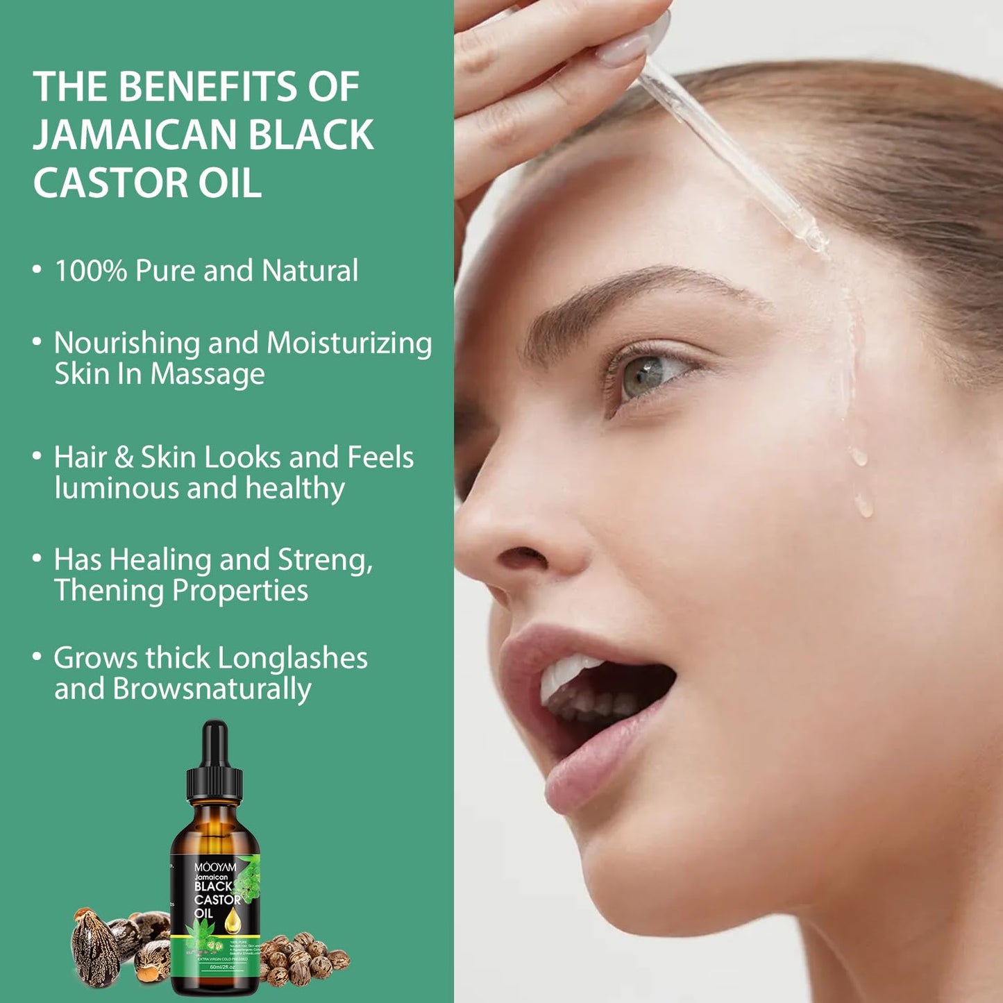Jamaican Black Castor Oil 100% Pure for Hair Growth, Black Castor Essential Oil for Stronger Healthier Hair for Body & Face Eyebrows Growth, Skin Moisturizer & Massager Nail Care