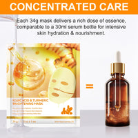 Kojic Acid Turmeric Collagen Mask, Overnight Face Mask for Glass Glow Skin-Elasticity, Soothing & Hydrating, Firming and Moisturizing, Anti Aging and Rejuvinating, Even Skin Tone, 4pcs