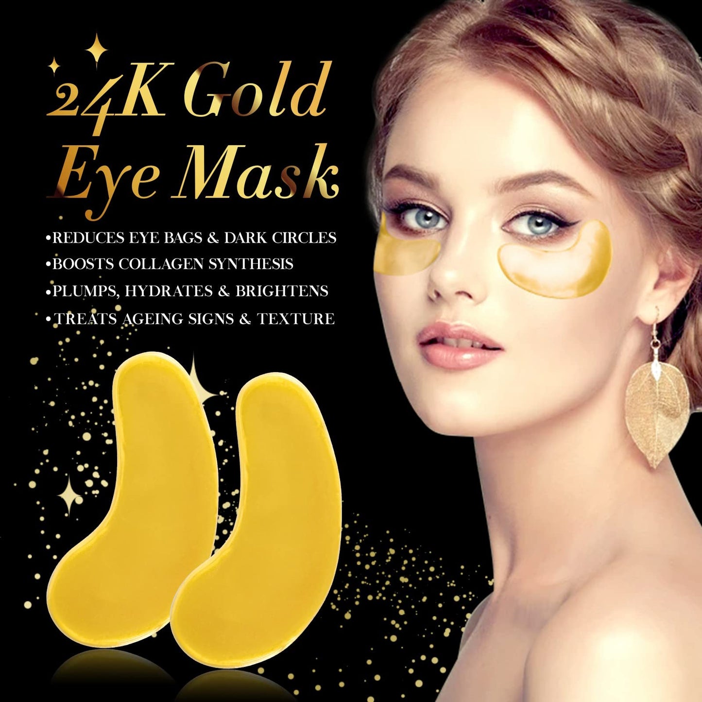 Generic Under Eye Patches,24K Gold Eye Masks, Eye Masks for Anti Wrinkles, Dark Circle Puffiness, Eye Gel Patch Women Men Under Eye Gel Patches (20 Pairs)