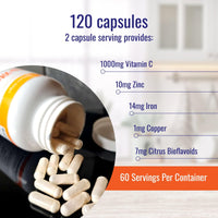 Nutri-Align Mega Vitamin C | 120 High Strength Vitamin C Capsules 1000mg Vit C per Serving - Vitamin C and Zinc, Iron & Copper Supplement | Vitamin C Supplements | Gluten & Sugar Free | Made in the UK