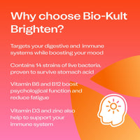 Bio-Kult Brighten – to Bring Out Your Inner Smile, with 14 Strains of Live Bacteria, Vitamins B6, B12, & D, Zinc & Magnesium - 60 Capsules