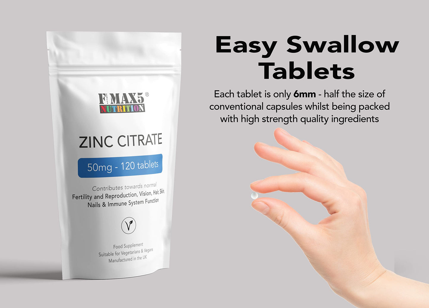 formula max5 nutrition Zinc Citrate 50mg | 120/360 Tablets | One a Day | Easy to Swallow | Immune Health | Food Supplement (120)