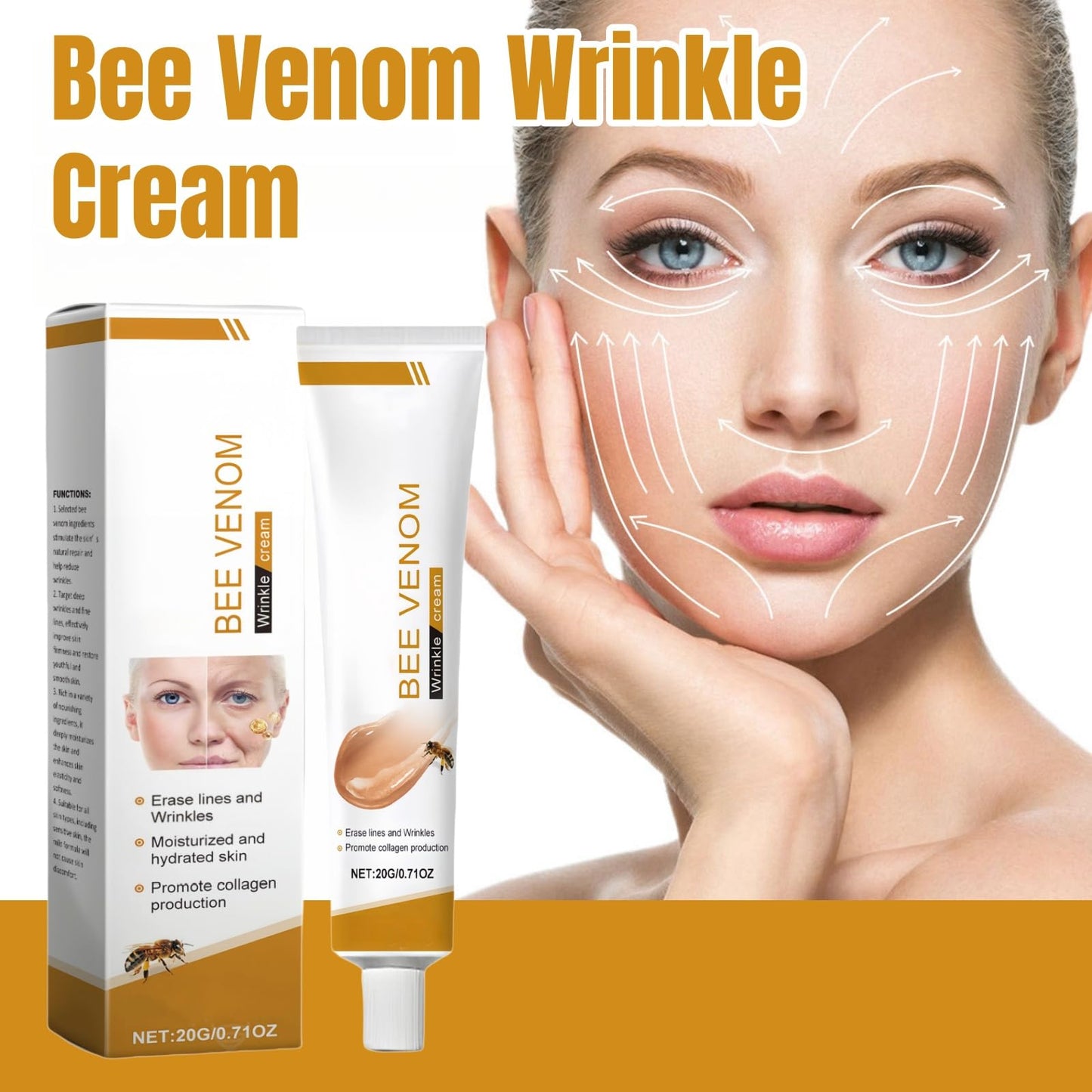 Ruojiar Bee Venom Wrinkle Removal Cream,Face Cream for Women,Bee Venom Anti-Wrinkle Cream,Skin Firming Cream,Bee Venom Skin Treatment Cream,Anti Wrinkle Firming Multi Purpose Cream,Skin Tightening Cream