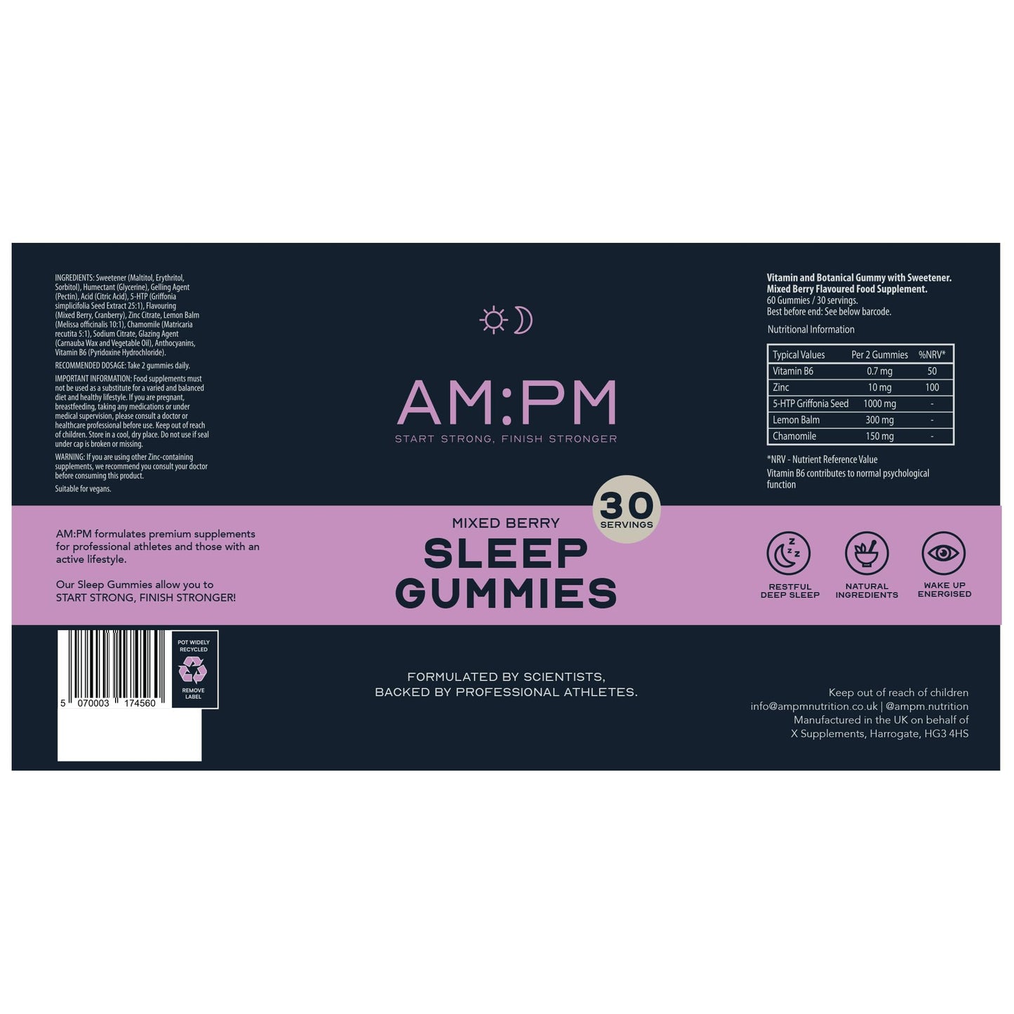 AM:PM Nutrition AM:PM Sleep Gummies, Sleep Aid with Lemon Balm, Chamomile, Zinc & Vitamin B6, 60 Gummies