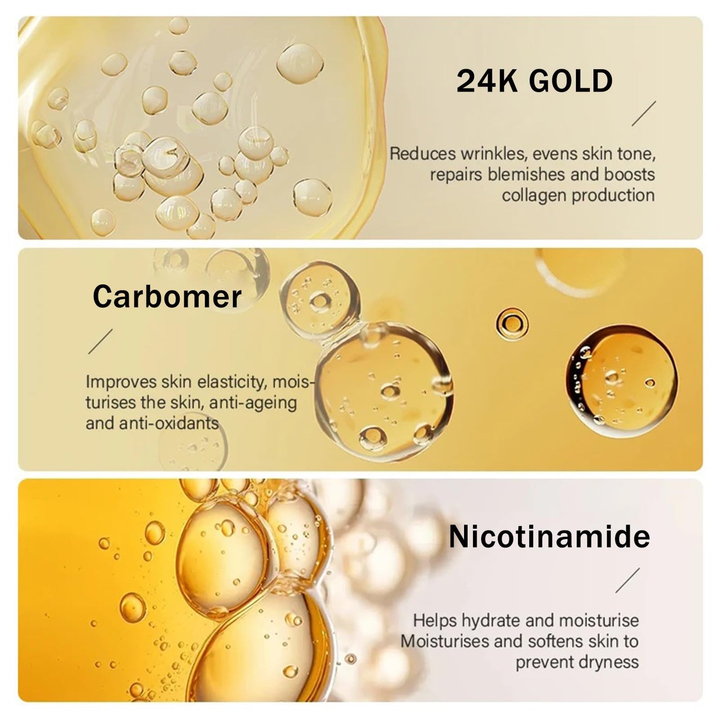24K Serum, Niacinamide Serum Concentrated Ampoules for Face Serum, Collagen Booster for a Natural Face Lift, Anti-Aging Serum, Strengthen the Skin Barrier, Deep Hydrating, 7x2ml Ampoule Serum