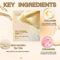 TBeautfave 5PCS Rice Glow Collagen Mask - Glass Skin Face Mask - Overnight Collagen Face Mask - Hydrating Co llagen Facial Masks for Lifting & Tightening, Anti-Aging, Anti Wrinkle, Korean Skin Care