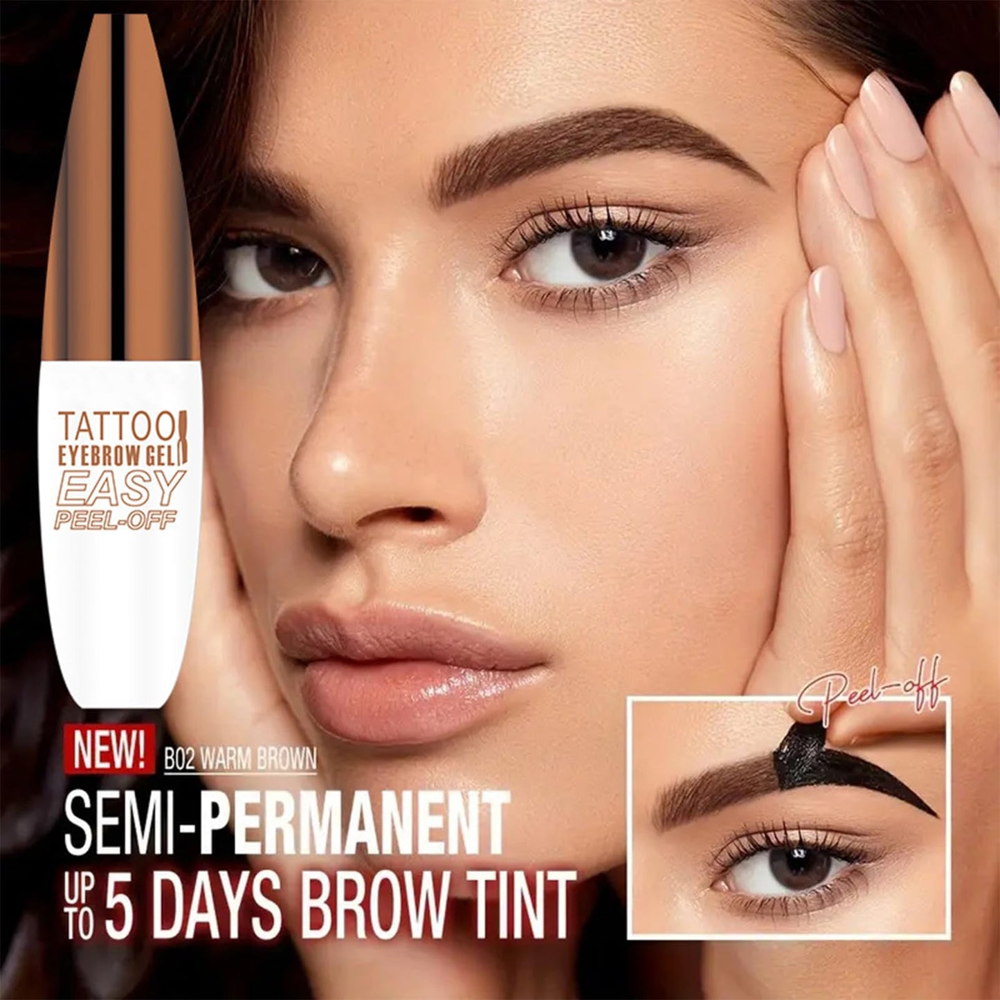 SHEBEEDO Eyebrow Tint Tattoo Peel Off Eyebrow Gel Semi-Permanent Colour Brow Tattoo Gel Waterproof Peel Off Eyebrow Gel, Lasts Up to 3 Days Makeup, Tattoo Brow Tint Suitable for All Brow Shapes(Light Brown)