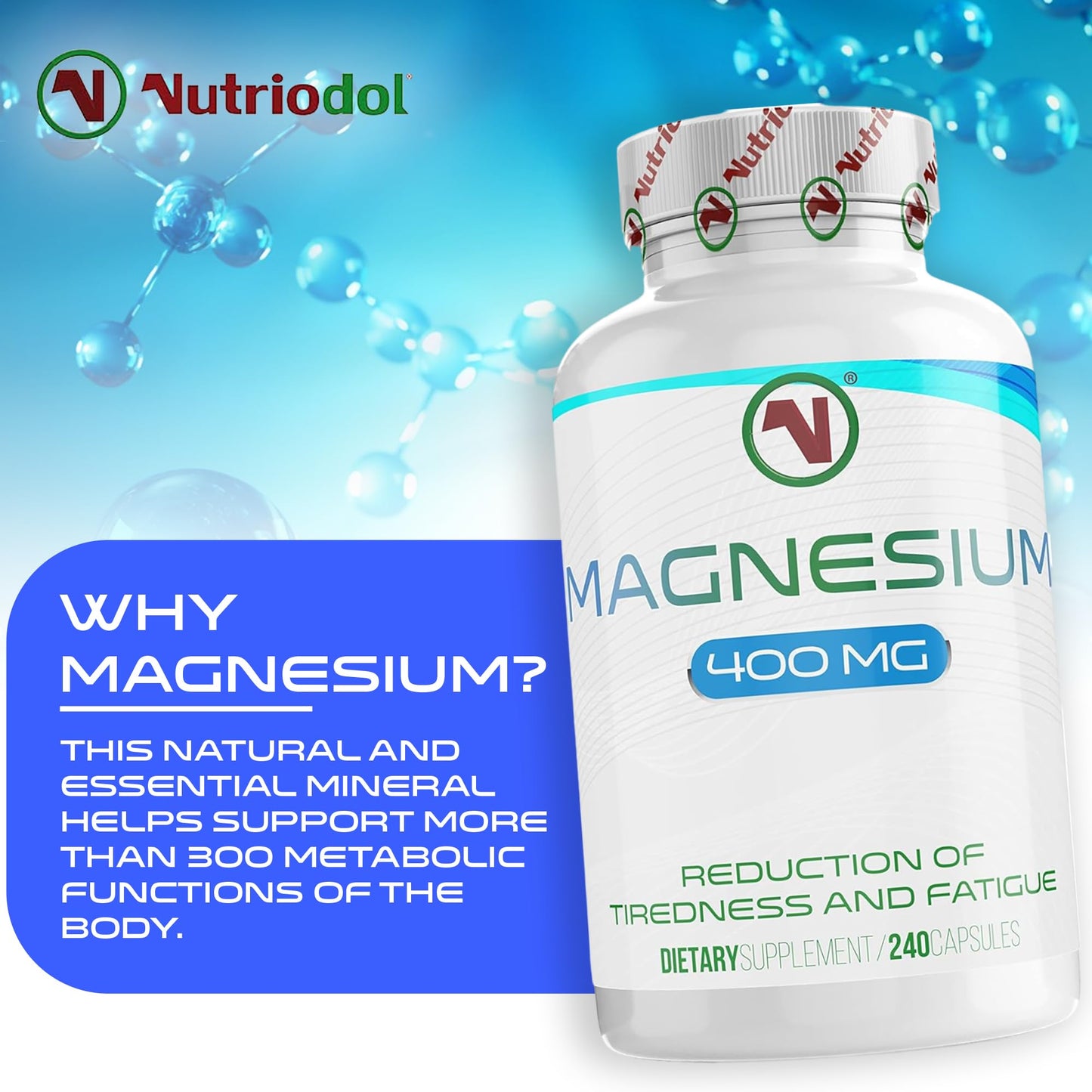 Mega Strong Magnesium Capsules 400mg | 240 Easy to Swallow Supplements | 8 Months Supply | Reduce Tiredness and Fatigue