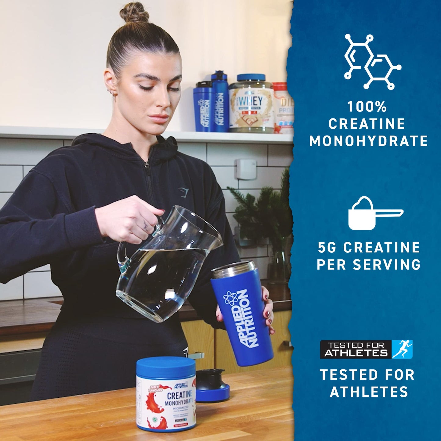 Applied Nutrition Creatine + 700ml Shaker | Creatine Monohydrate Micronized Powder with Flavour, Increases High-Intensity Physical Performance (250g - 50 Servings) (Cherry & Apple)