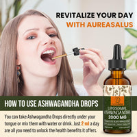 AureaSalus Liposomal Ashwagandha Drops 2000mg, Pure Natural Ashwagandha Extract, Enrich Probiotics & Black Pepper Extract, Stress Relieve Supplements, Increase Energy 60ML (60 ml (Pack of 2))