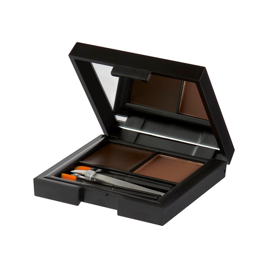Sleek MakeUP Brow Kit, Brow Wax and Powder Kit with Tweezers and 2 Brushes, Define and Sculpt Brow with a Trazel Size Kit, Extra Dark