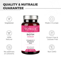 Biotin Hair Growth Supplement - 10000 mcg - Hair + Skin + Nails - Vitamins D E + Zinc + Selenium - Hair Vitamins for Women and Men - Hair Loss + Hair Care - 120 Capsules - Nutralie