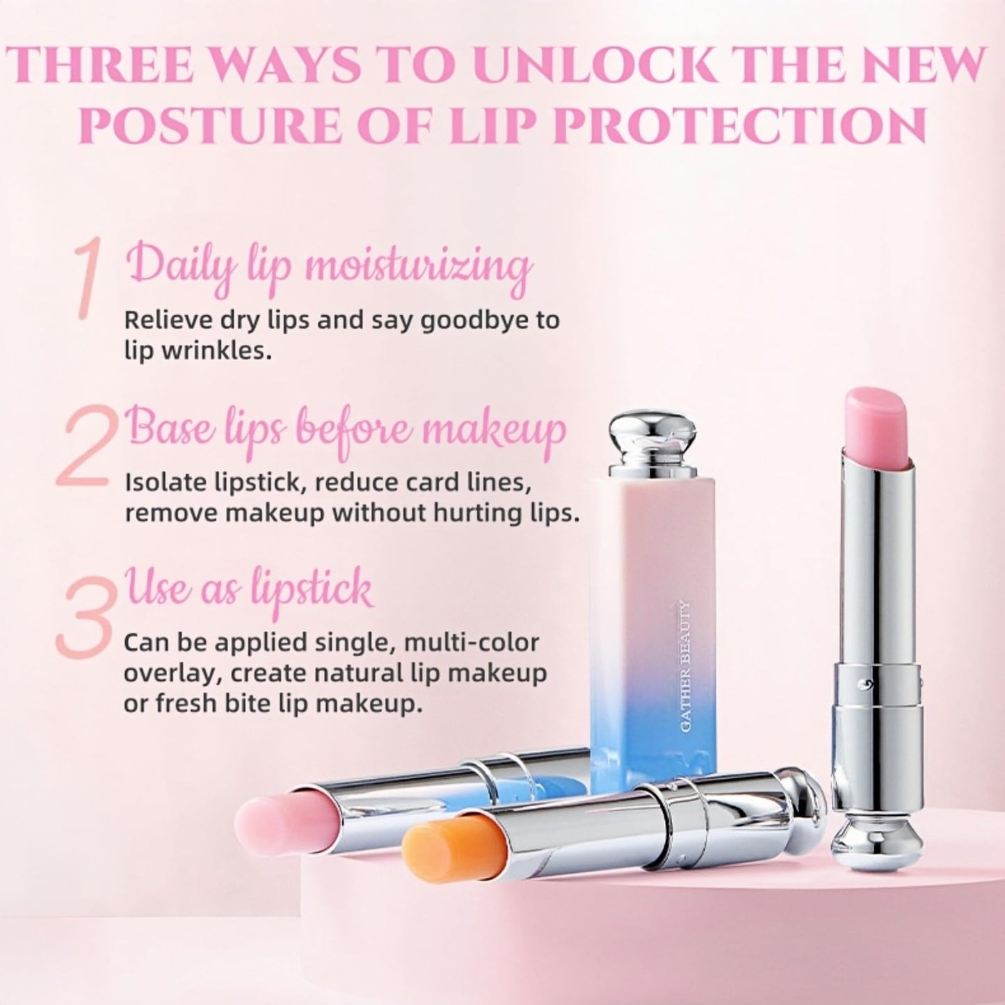 Colour Changing Lipstick, 3Pack Magic Lip Balm Set, Tinted Lip Balm with Crystal Jelly Formula, Hydrating & Protective lips balm, Moisturizer for Lip-Care & Repair, Gifts for Teenage Girls