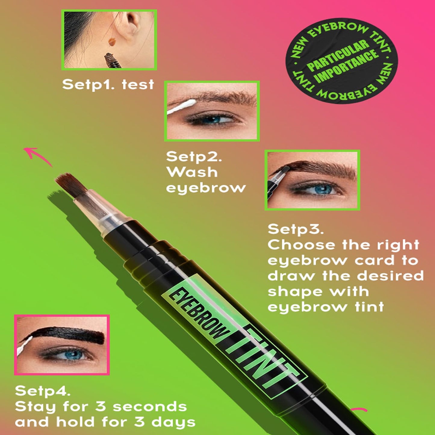 Dark Brown Eyebrow Tint Kit - Semi-Permanent 2 Weeks Lasting Dye, Waterproof Makeup Cream with Brow Cards & Brushes