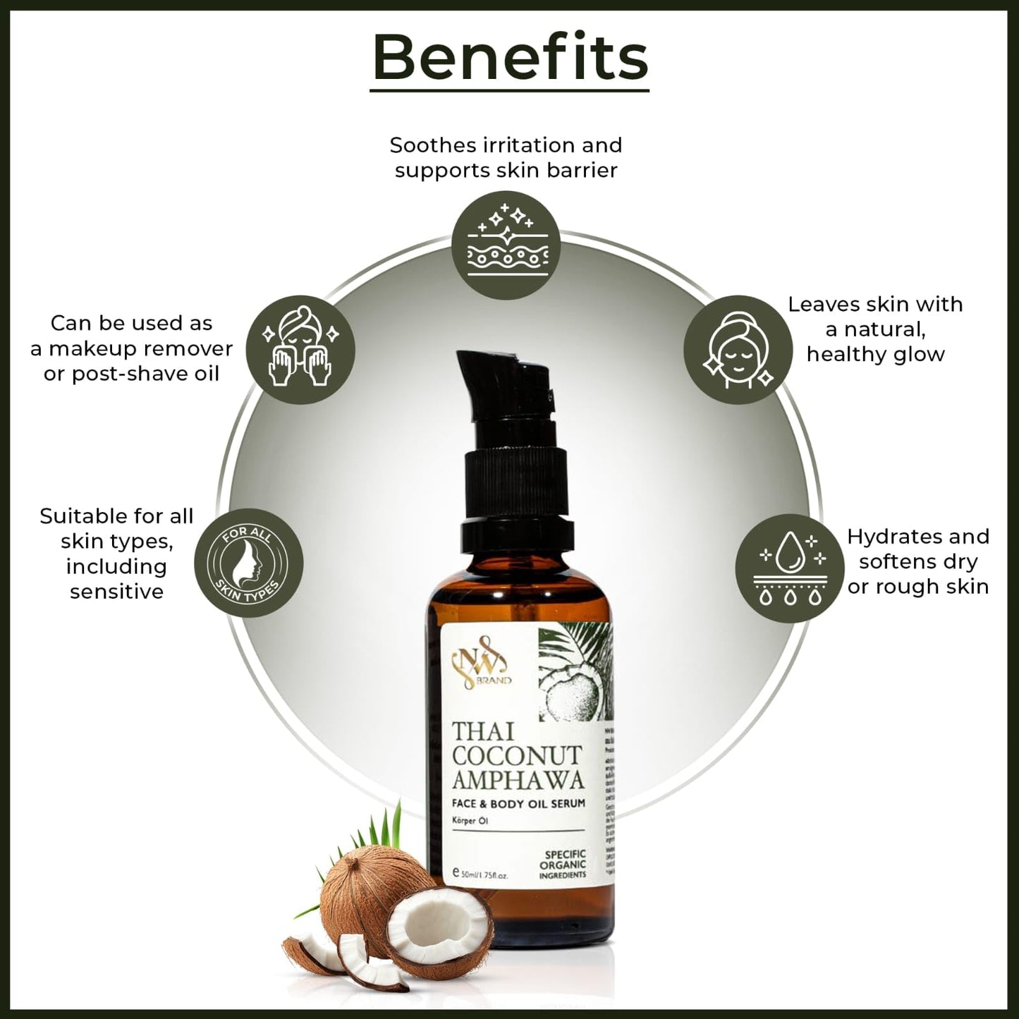 NW BRAND NW Brand Thai Organic Coconut Oil, Vitamin C and E Enriched, Natural Skin Care Oil, 50 ml