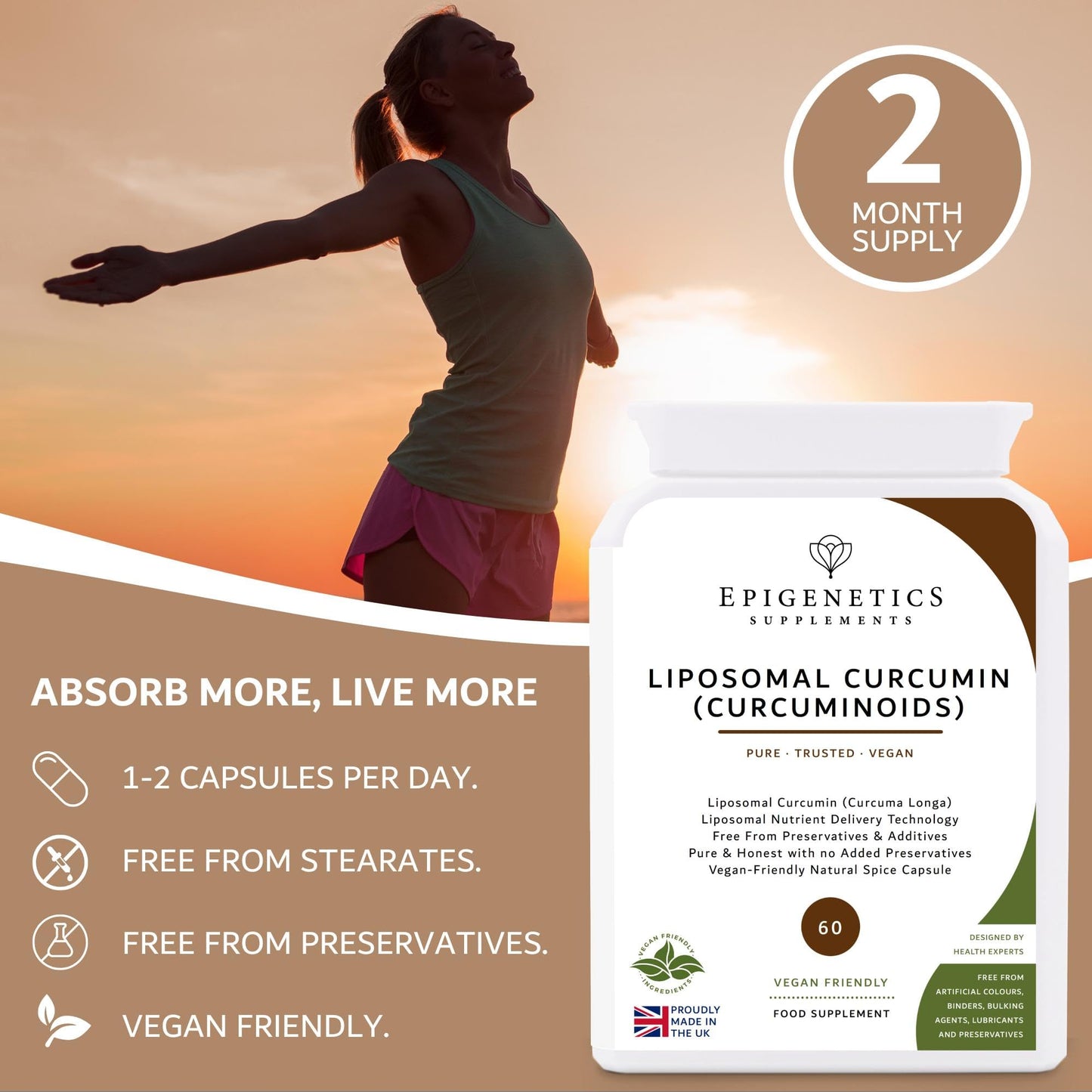 Liposomal Curcumin | High Strength 400mg per 2 Capsules. 60 Capsules, Vegan Friendly, Made in The UK by Epigenetics Supplements