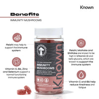Immunity Support Mushroom Gummies with Reishi, Shiitake & Maitake by Known | Delicious Natural Pomegranate Flavour | 60 Two-a-Day Gummies (One Month’s Supply)