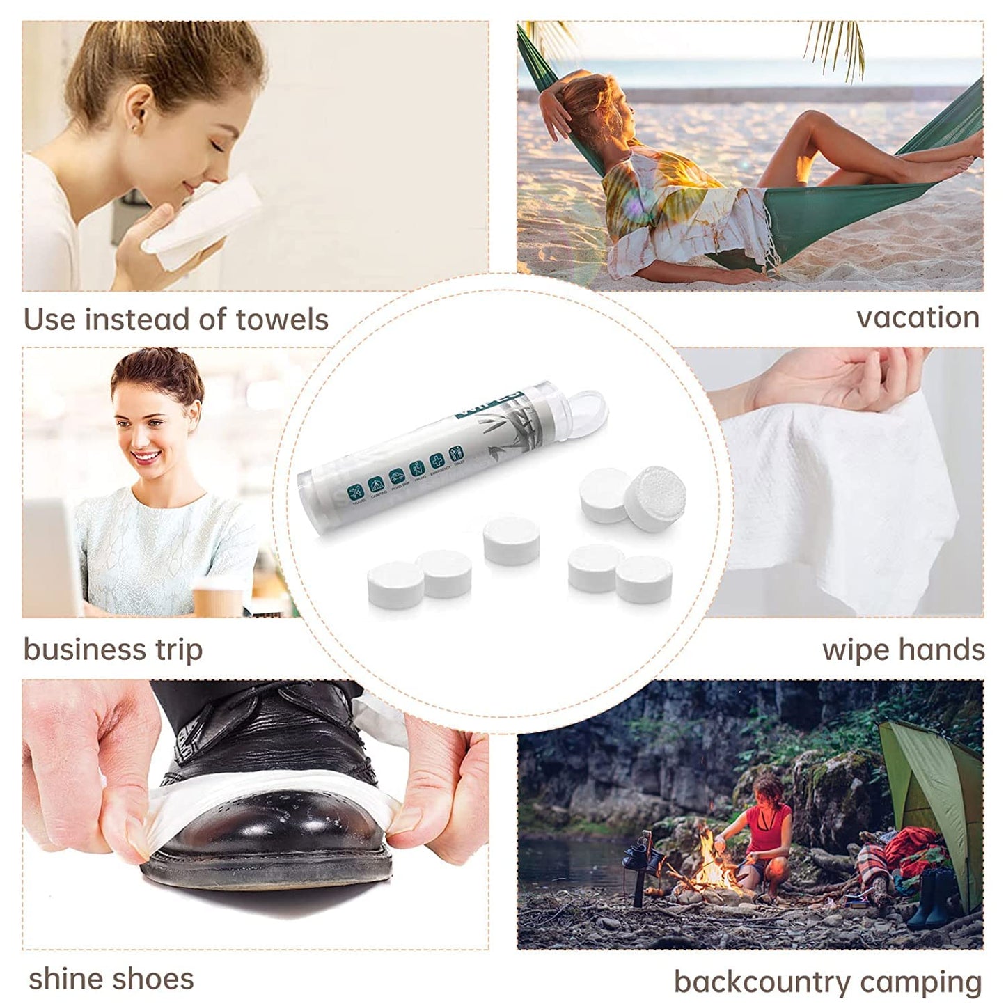 100 Pieces Compressed Wipes, Compressed Towels Tablets, Portable Face Towels Tablets, Compressed Coin Tissue for Travel, Home, Beauty Outdoor Activities