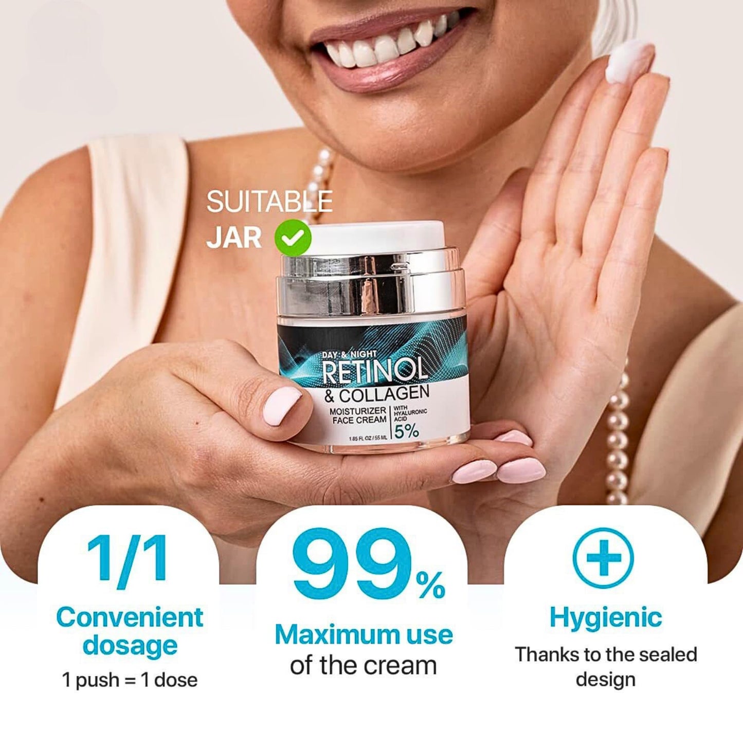 Trendyfave Retinol Cream for Face, Advanced Retinol Collagen Cream for Face with 5% Hyaluronic Acid, Anti-Aging Retinol Cream, Anti-Wrinkle, Reduce Fine Lines Lifting and Firming Cream, 24-Hour Face Care 55ml
