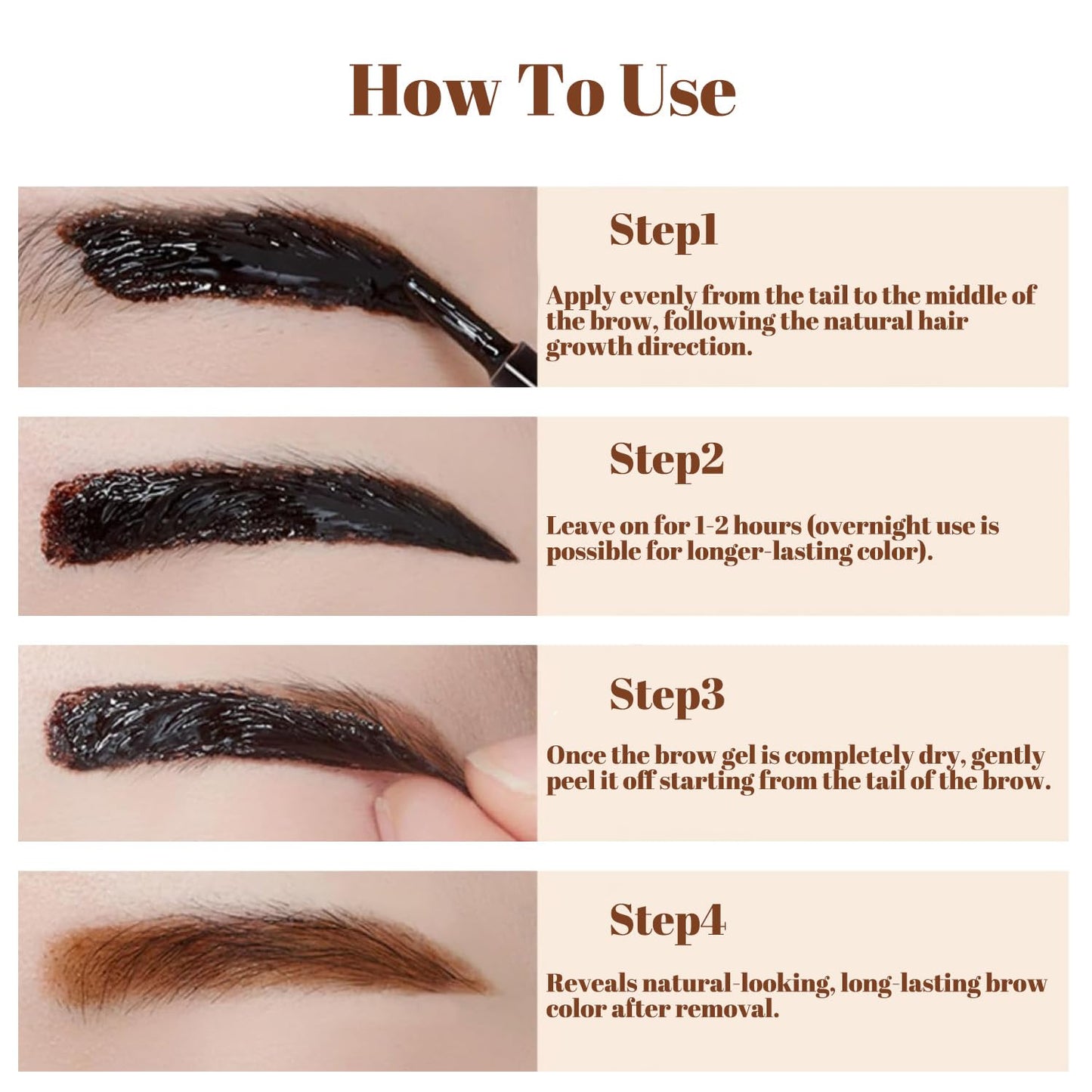 Generic Semi-Permanent Tattoo Brow Gel – Waterproof Peel-Off Eyebrow Tint for Defined, Natural-Looking Brows, Lasts Up to 3 Days(Gray Brown)