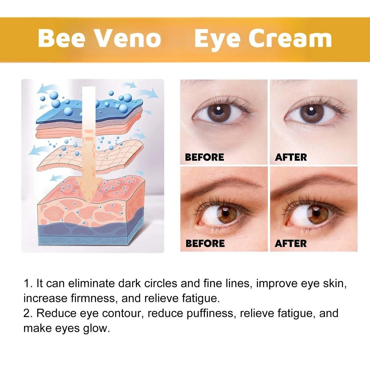 Bee Ven-om Eye Cream,Collagen Bee Veno-m Wake Up Eye-Cream,Wrinkle Removal Skin Treatment Cream,Be-e Ven-om Wrinkle Removal Cream,Ey-e Cr-eam Anti Aging,Under E-ye Cre-am,Firming Ey-e Crea-m