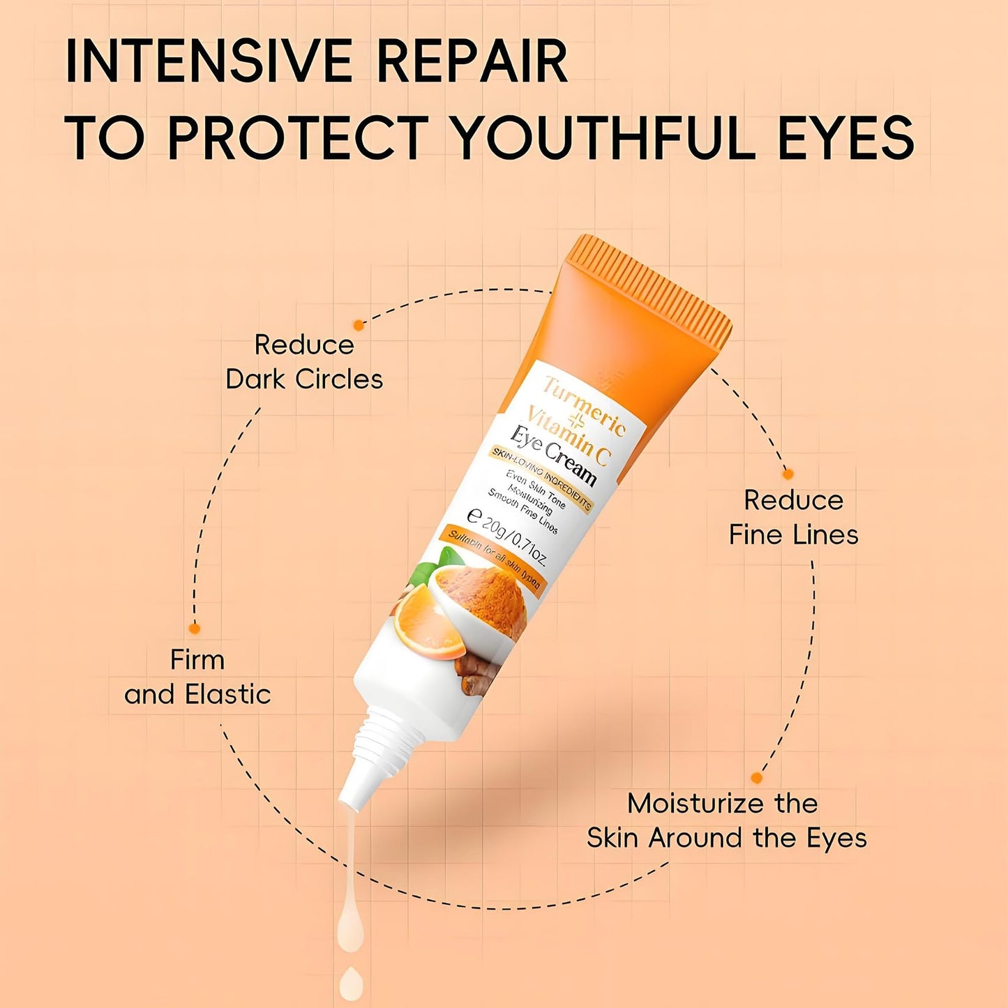 Generic Vitamin C Turmeric Eye Cream for Dark Circles and Puffy Eyes, Moisturizing Under Eye Brightener, Lightweight Anti-Aging Skincare for All Skin Types