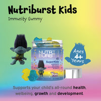 Nutriburst SuperKidz - Chewable Multivitamin for Health, Growth & Development - 13 Essential Nutrients: Vitamin A, B12 C, D3, E, Iron, Omega-3 - Vegan + Sugar Free - Orange Flavour - 30 Gummies