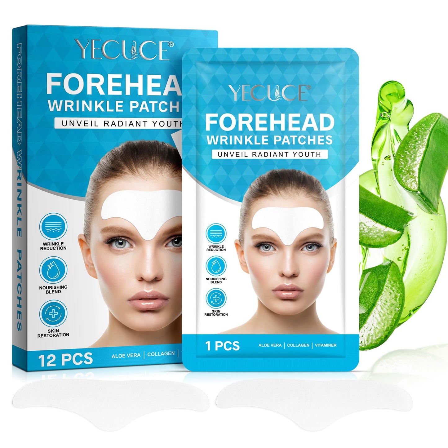 Datival Forehead Wrinkle Patches, Anti Wrinkle Patches with Aloe, Moisturizing Mask Pads, Forehead Lines Age Lines Resistant Wrinkle Remover Strips, Anti Wrinkle Masks Pads for Men and Women,12 PCS