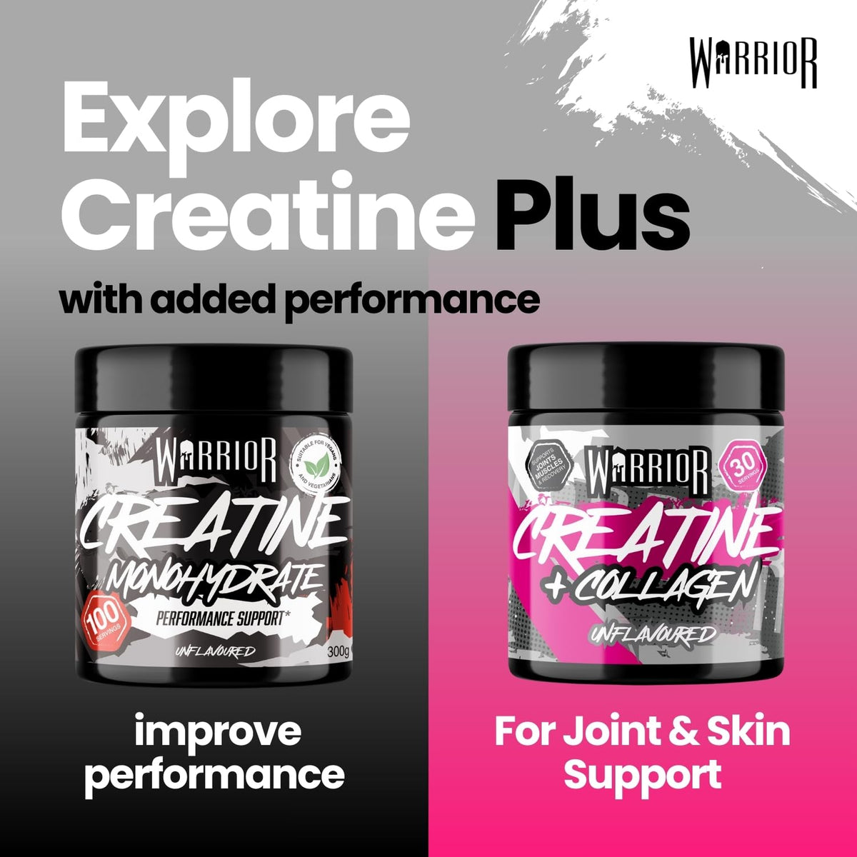 Warrior Creatine Monohydrate Powder + Hydrolysed Collagen Peptides 270g (30 Servings) – Micronised Creatine and Collagen Supplement for Muscle, Hair, Skin, Nails & Joints for Women – Unflavoured