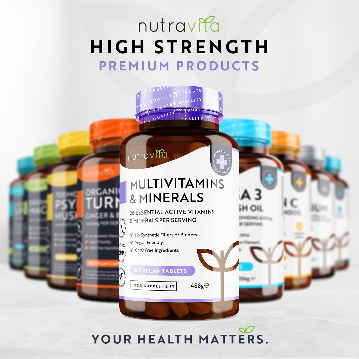 Multivitamins & Minerals - 365 Vegan Multivitamin Tablets - 1 Year Supply - Multivitamin Tablets for Men and Women with 26 Essential Active Vitamins & Minerals - Made in The UK by Nutravita