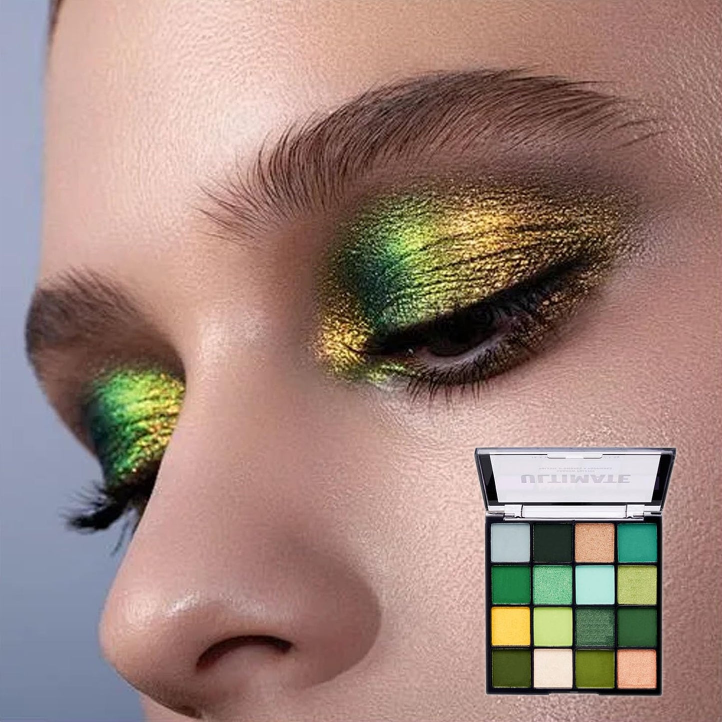 LYNTYAOU Green Eyeshadow Palette Make-Up Palettes, Matte Eye Shadow Pallets for Women, Gothic Cool Girl Matte Make Up, Shimmering Glitter Eyeshadows 16 Colour Waterproof Long Lasting Highly Pigmented