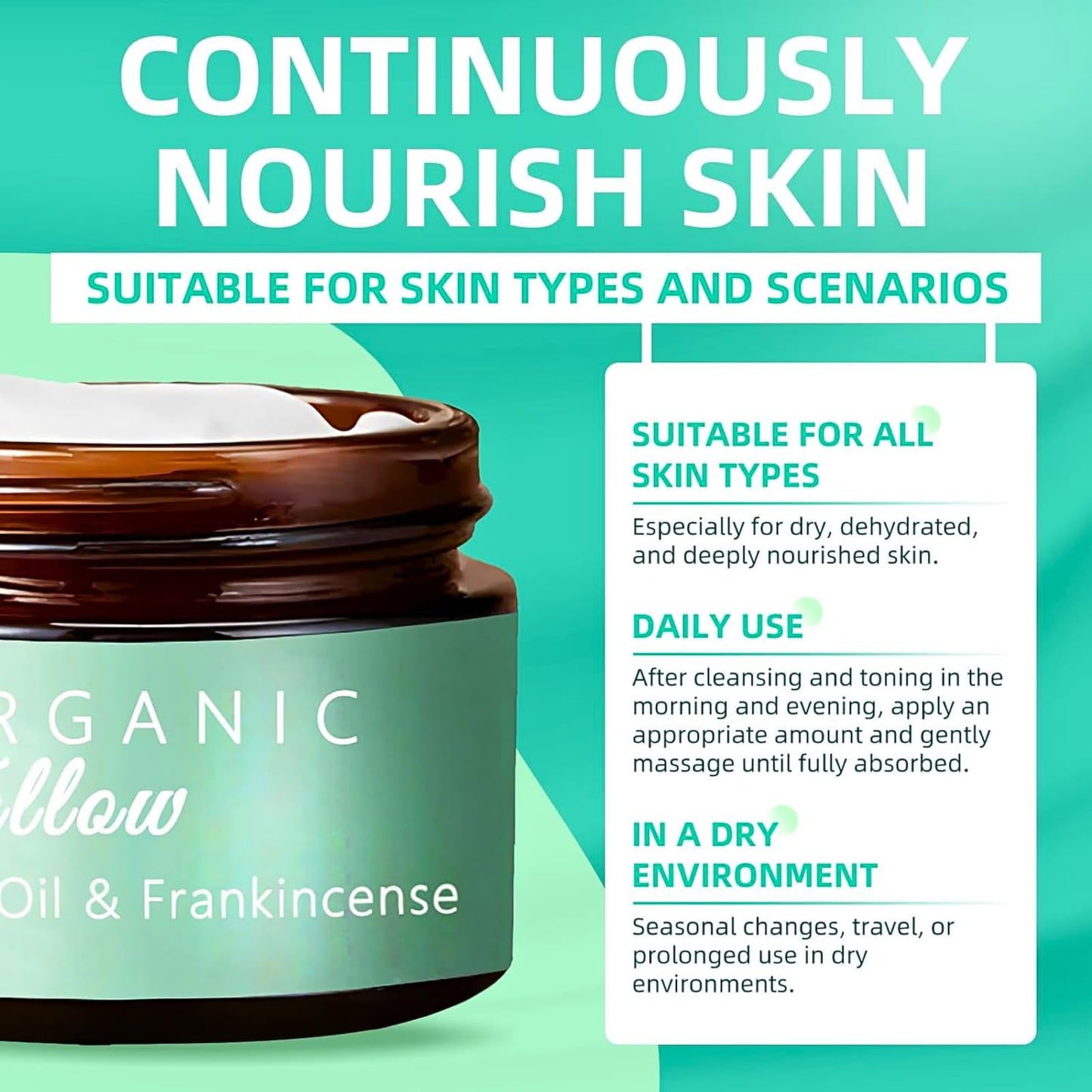 Grass-Fed Beef Tallow Skin Care, Tallow Face Cream with Frankincense, Castor Oil, 100% Natural Beef Tallow Moisturiser for Face & Body, Deep Hydration, Anti-Aging & Skin Barrier Repair, Vegan UK