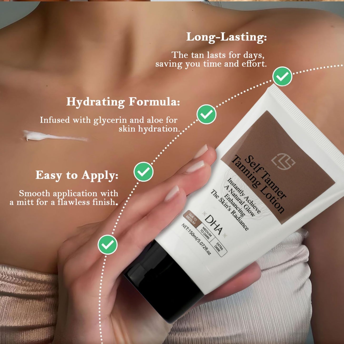 IZBEAUVO Self Tanner Tanning Lotion for Body Glow, Tanning Moisturiser for Face, Tanning Lotion for Deep Hydration, Tinted Tan Moisturiser for Natural Tan, DHA Formula for Instant Glow and Radiance