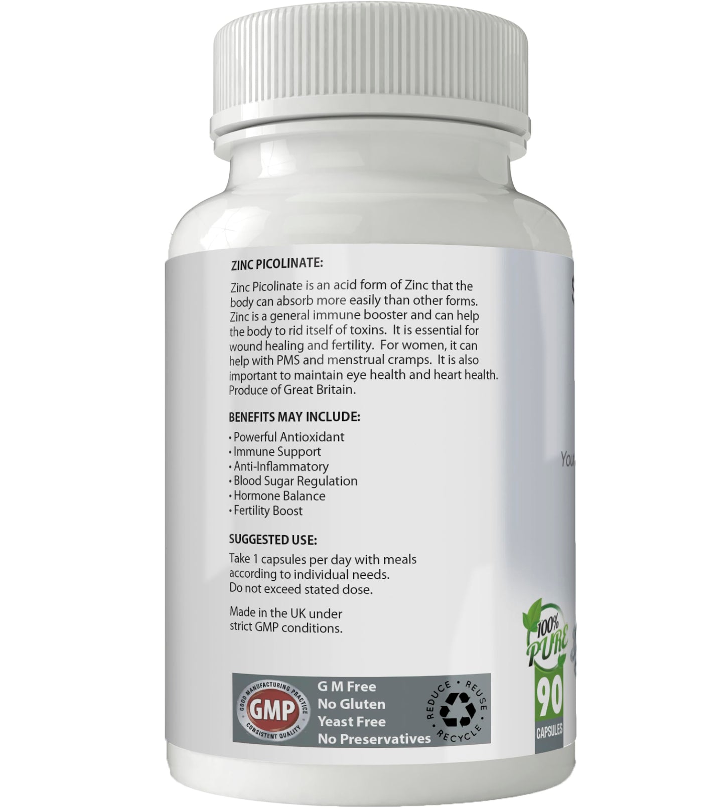 Simply Pure Zinc Picolinate Capsules 30mg x 90, with Added Copper, Gluten Free, GM Free, Vegan