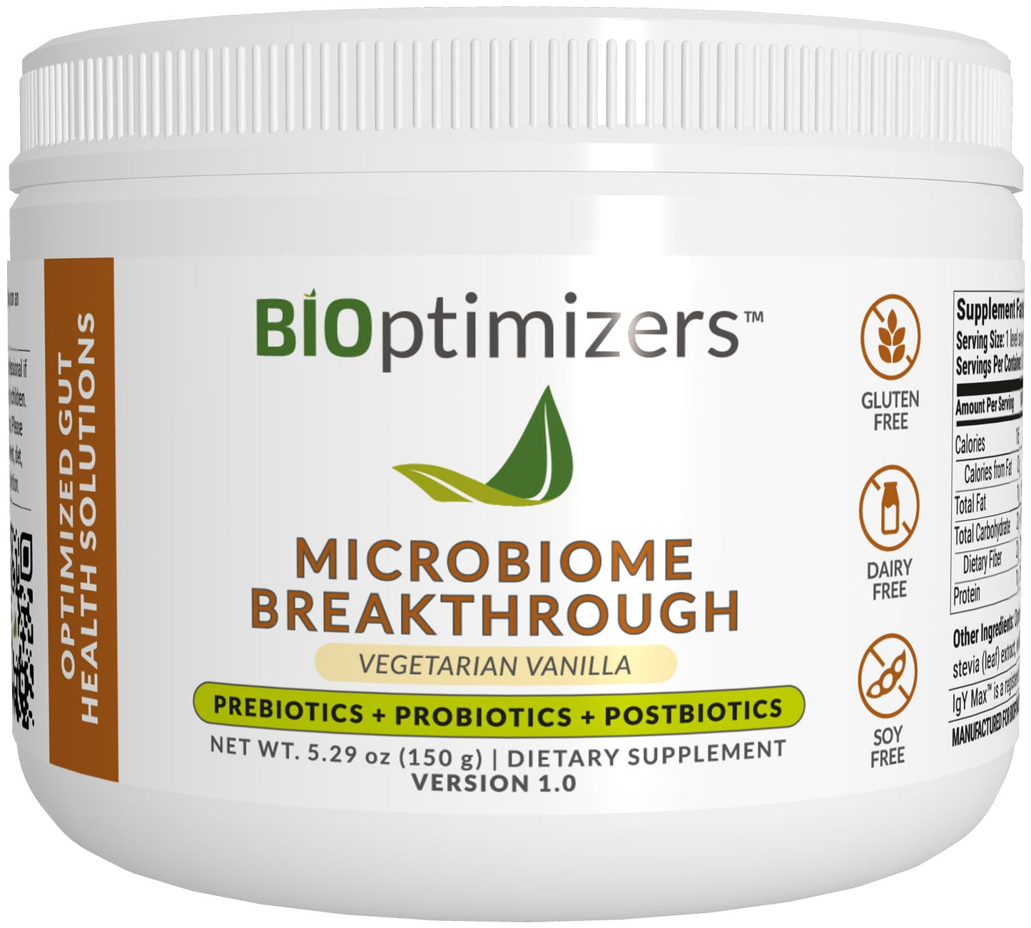 BiOptimizers Microbiome Breakthrough Repair Powder | Contains Probiotics for Men & Women | Gas & Bloating Relief, GI Revive & Improves Gut Health | Vanilla | Vegetarian | 30 Servings | 150g