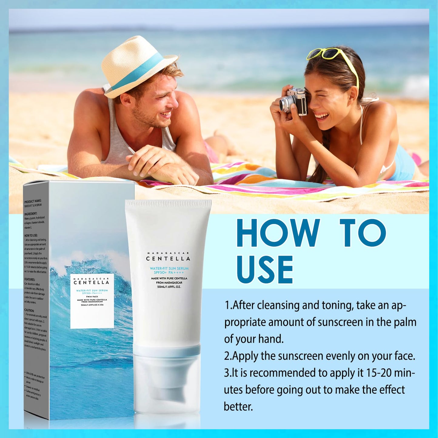 MINSHZEE PF 50 PA++++ Centella Asiatica Extract Sunscreen, Centella Asiatica Facial Moisturiser, Broad Spectrum UV Protection, Pure Plants, 50ml