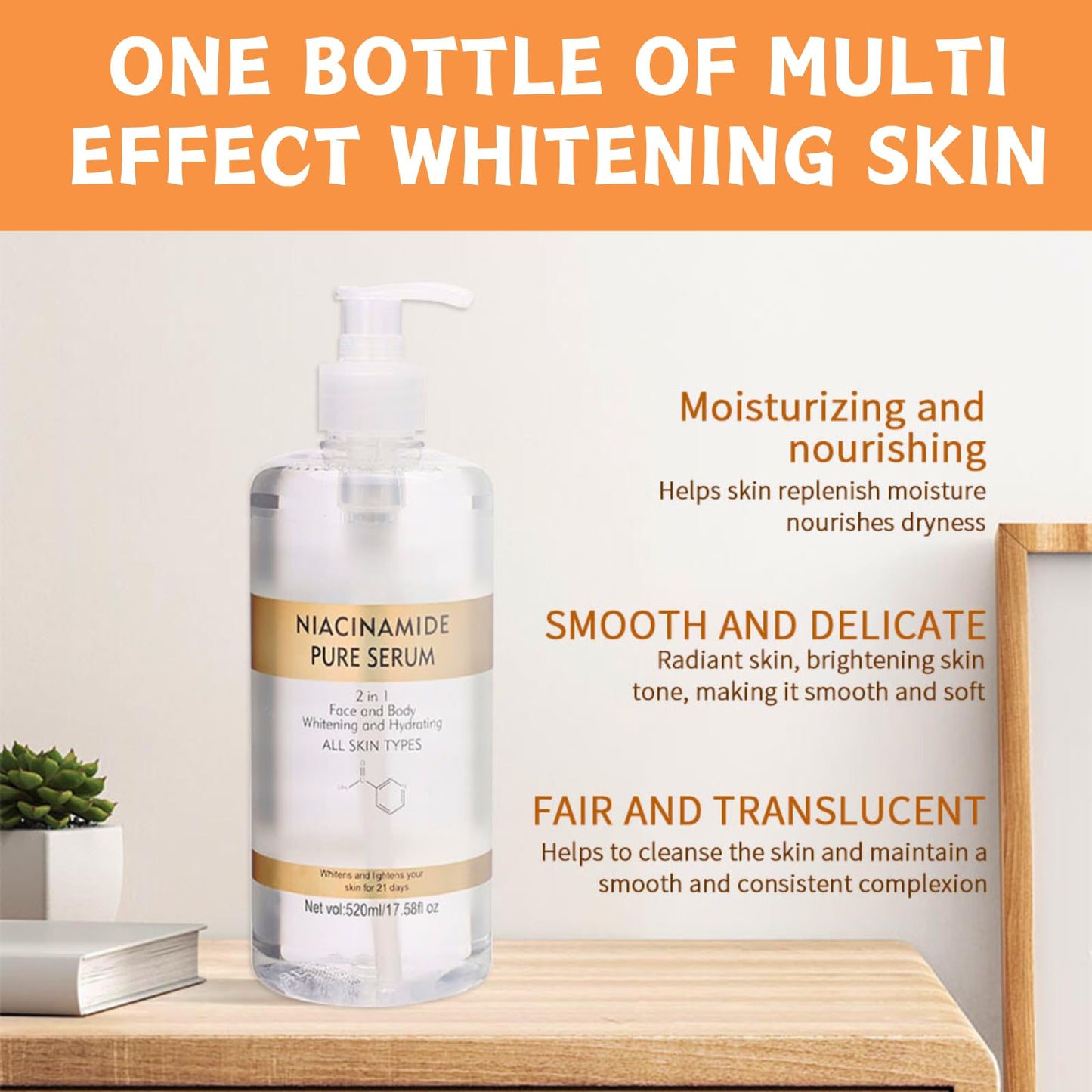 Trendyfave 520ml Niacinamide Pure Serum, Large-capacity 2 In 1 Face & Body Niacinamide Serum, Pore Reducer Face Serum,Shrinking Enlarged Pores Serums Skincare, Face Serum For Women, Balancing Sebum Production