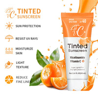 CTUBLIAUNX Tinted Sunscreen SPF 40, Vitamin C Tinted Moisturiser with SPF Anti-Ageing & No White Residue, Tinted Sunblock, Sun Cream Universal Shade for All Skin Tones
